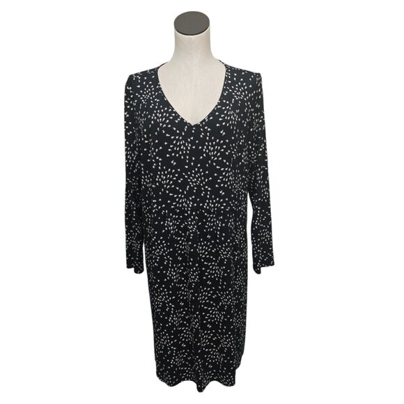 J. Jill Wearever Collection Black and White Print Dress Size Large Long Sleeve - Picture 1 of 10